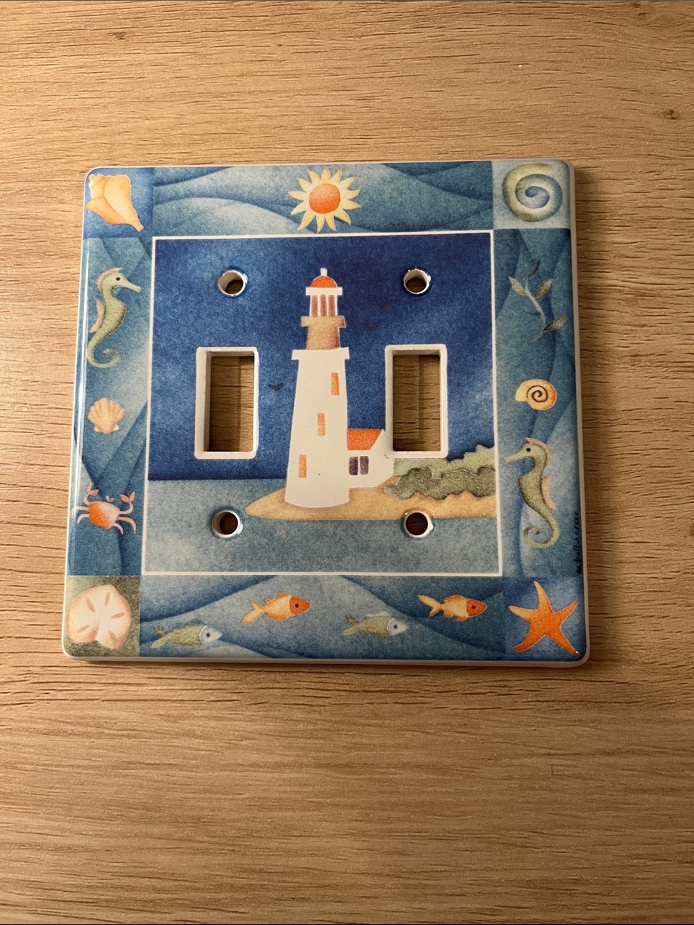 Signed Schaller’s Place Lighthouse Ceramic Double Switch Plate Cover